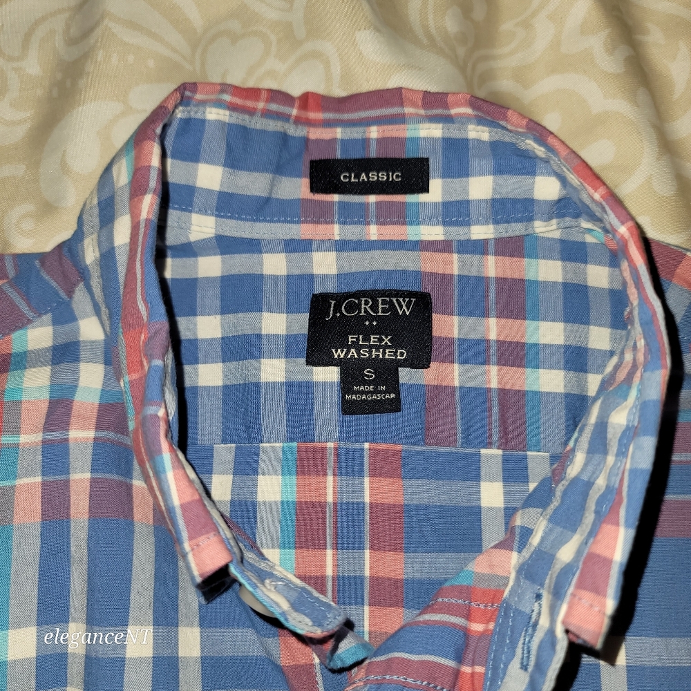 J Crew Men's Pink Blue and White Plaid Classic Flex Washed Shirt Sz: Small - Picture 3 of 9
